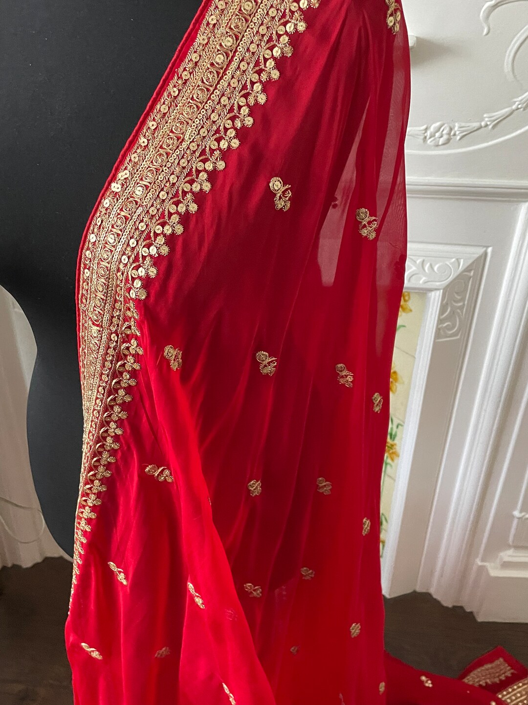 Mulmul Organza Printed Osha Red Dupatta
