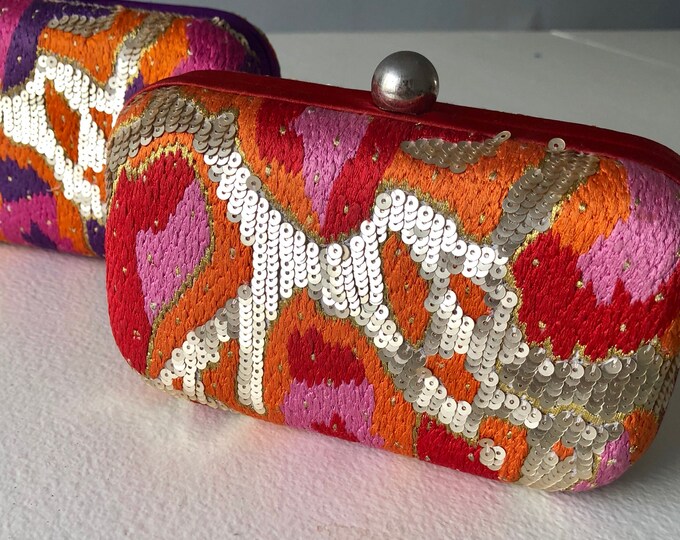 Evening Box Clutch Bag With Long Chain Handle Sequins Etsy