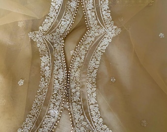 Gold Net Dupatta: geschulpte paillettenrand, kralenranden
