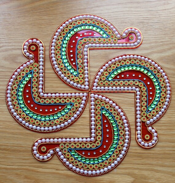 Hindu Swastik Design Re Useable 4 Pieces Kundan Rangoli For Etsy