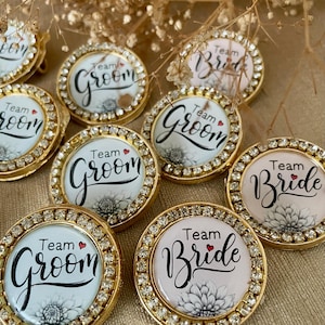 10 x Team Bride or Team Groom Indian Wedding Brooches Grooms-side Safety Pins Glitter look Mehendi Shaadi Baraat Wedding Favors