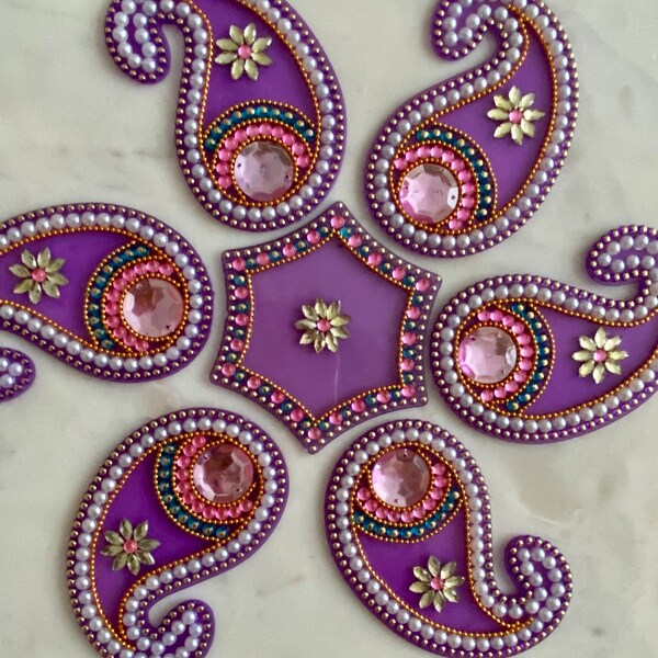 Clearance *slight seconds* Re-Useable 7 pieces Paisley Kundan Rangoli for Diwali Navratri Durga Laxmi Pooja Alpona Mandola Ready to use