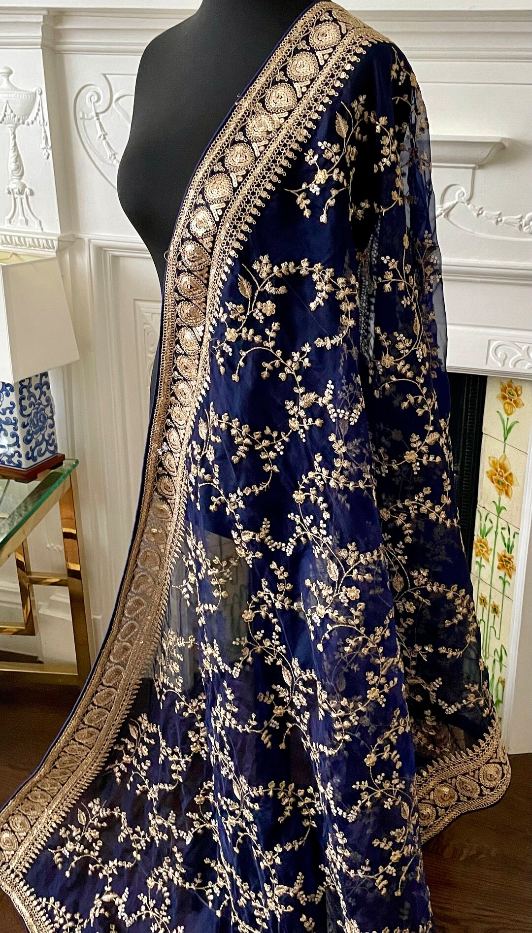 Mahi Luxury Navy Organza Embroidered Dupatta/Chunni main image 1