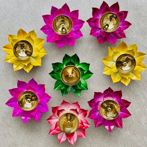 2 x Lotus Oil Lamp Diya Diva Lamp Wick Auspicious Akhand Jot Lakshmi Pooja Room Buddhist  Meditation Divinity Diwali Décor