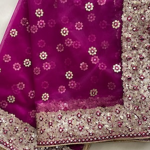 Lila Netz Dupatta: Pailletten und Spiegel Bordüre