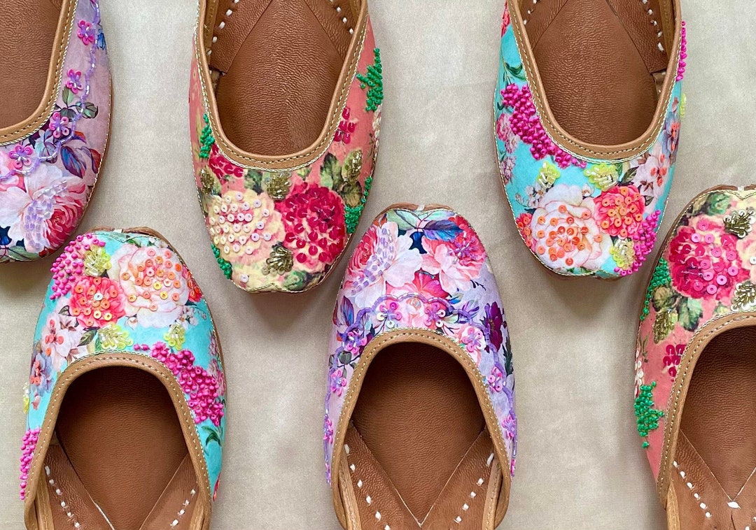 Printed Floral Embroidered Summer Design Juttis Punjabi Jooti - Etsy UK