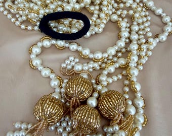 Royal Bridal Pearl Hair Accessories Strings Latkan Paranda Golden Accents