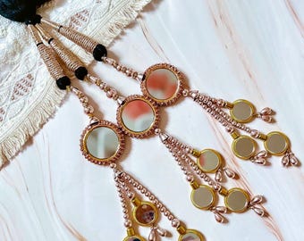 Mirror Paranda: accesorio punjabi para trenzas de cabello con latkans de cobre y oro