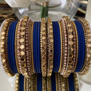 Indian Bangles Stack, Set for two hands Fashion Jewellery Metal, Mirror effect, Peals, Matt effect Bangles