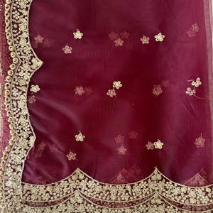Bordeauxrood kleur net Dupattas schulp Paillettenrand Sjaal Chunni Chunri Odhni update Salwar Kameez Lehengas Kurtis Feestelijke dressings