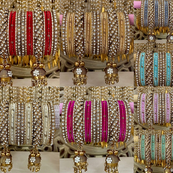 Indian Bangles Stack, Set for two hands Costume Jewellery Metal Kundan Karwachauth Navrati Bollywood Weddings Eid Diwali Parties