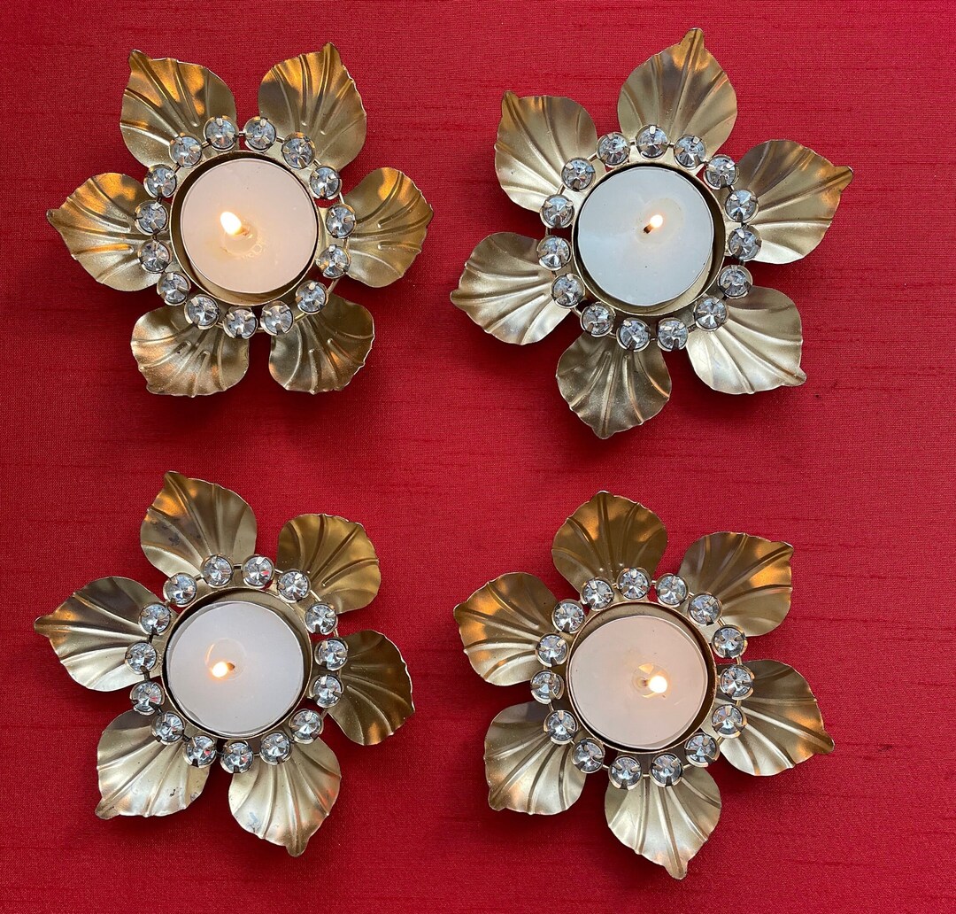 6 X Diwali Deepawali Tealight Candles Holder Metal Crystals Etsy
