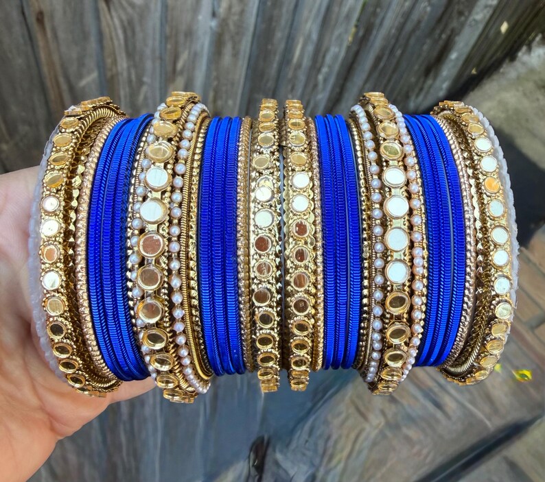 Indian Bangle Stack: Mirror Effect Metal Fashion Jewelry Set - Etsy