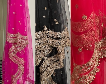 Net Duppattas scallop Sequin border Scarf Chunni Chunri Odhni update Salwar Kameez Lehengas Kurtis Karvachauth Festive Season dressing