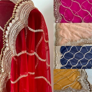 Net Duppattas Veil Dupatta scallop Sequin border Scarf Chunni Chunri Odhni update Salwar Kameez Lehengas Kurtis