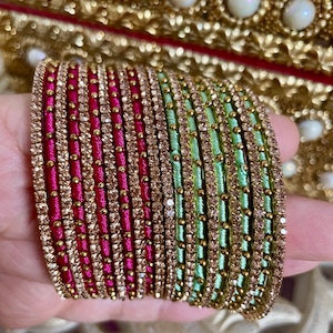 Six Silk Thread Bangles Indian Bangles Stack Various colours and Sizes available