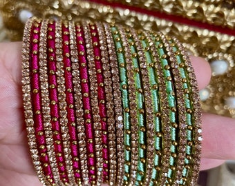 Six Silk Thread Bangles Indian Bangles Stack Various colours and Sizes available