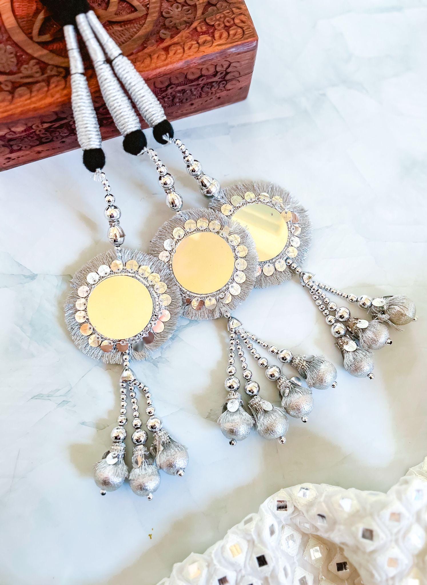 Silver Mirror Kiran Paranda Latkans Parandi Parandey Punjabi Themed Weddings Phulkari Patiala Sangeet Mehendi Maiyoon