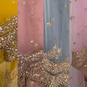 Net Duppattas scallop Sequin Borte Schal Chunni Chunri Veil aktualisieren alle Salwar Kameez Lehengas Kurtis