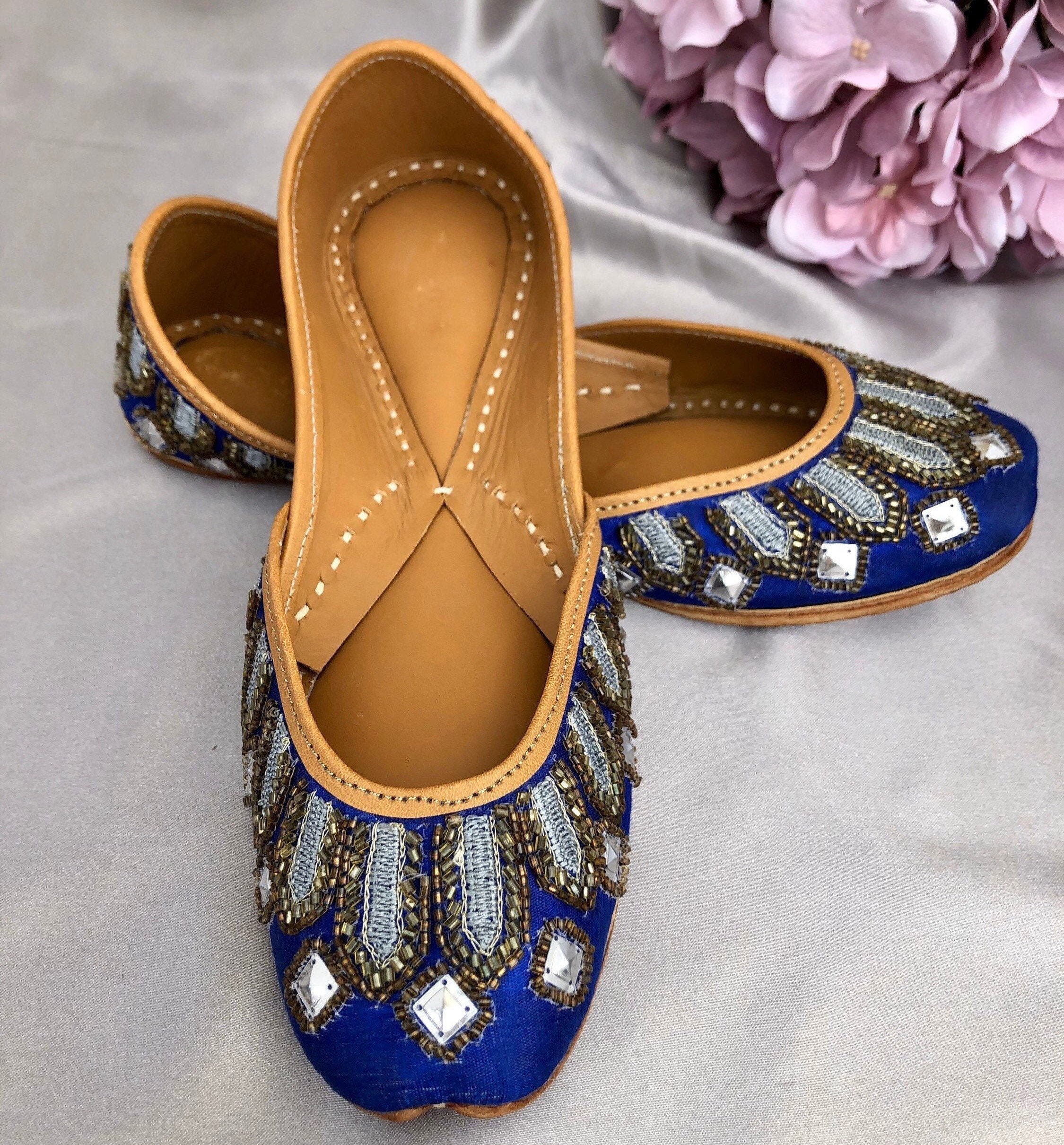 Blue Punjabi Jutti / Jooti with Pearls and Crystals Brides | Etsy