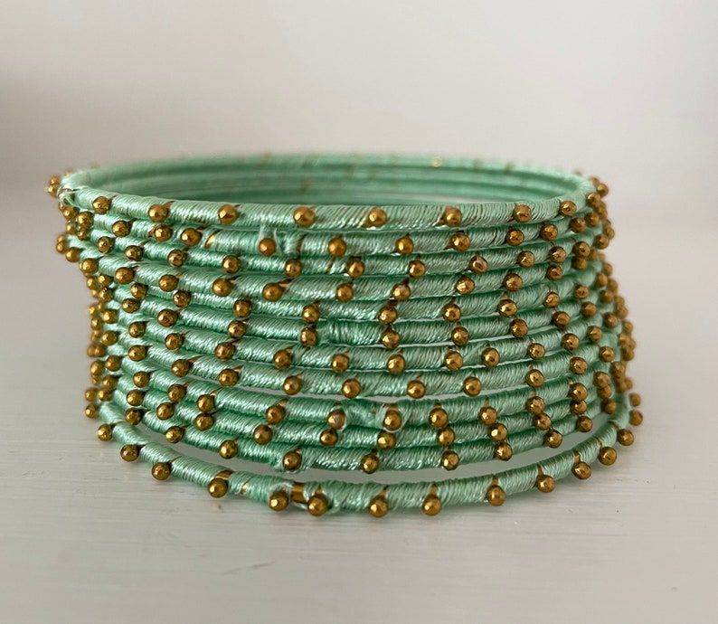 Six Silk Thread Bangles Indian Bangles Stack Various Colours and Sizes