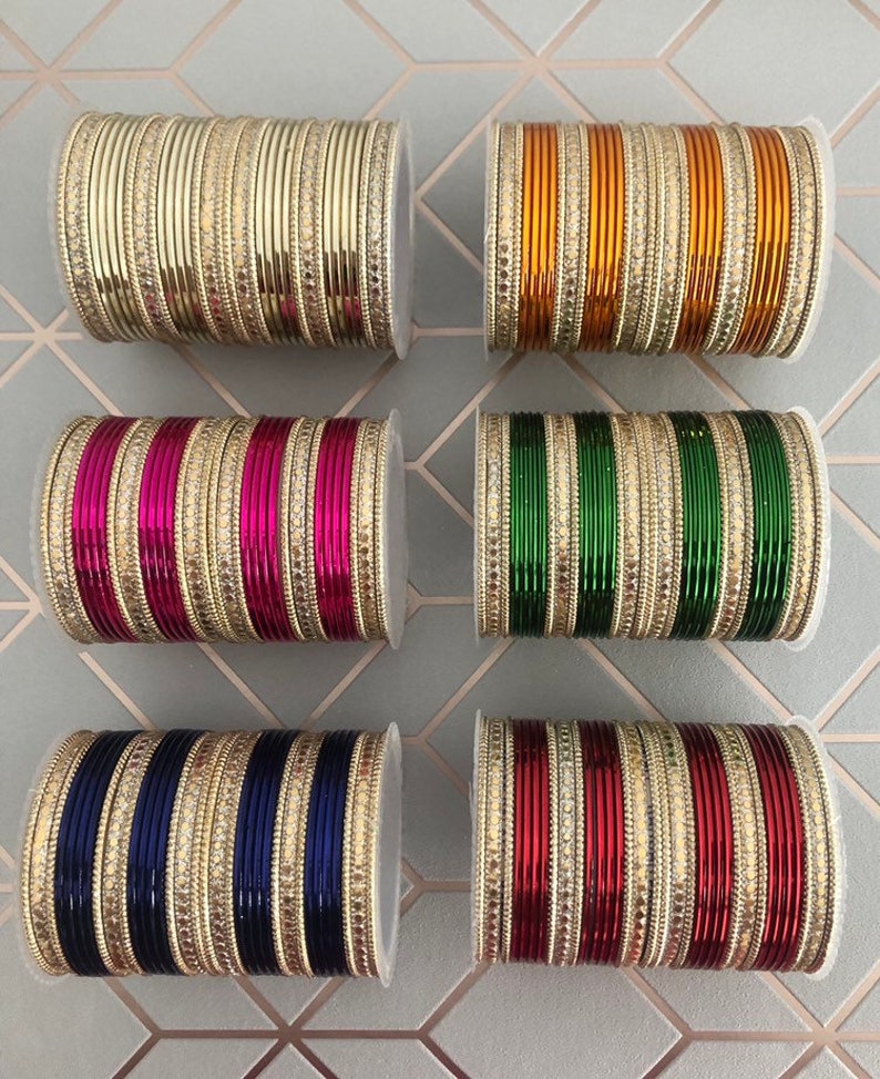 Jewellery Metal Kundan|Set For 2 Hands|34 Bangles 10 Colours Teej Eid Diwali Karwachauth Indian Bangles Set