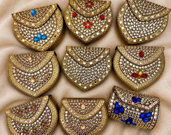 Kundan Metal Mini-clutch Avondtassen| Minaudière| Verschillende ontwerpen