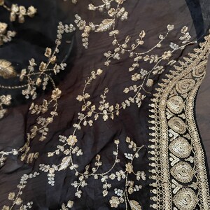 Black Organza Dupatta Zari embroidered border Scarf Chunni Chunri Odhni update your Salwar Kameez Lehengas Kurtis