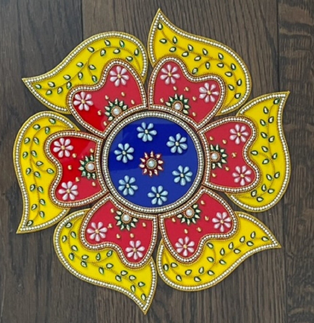 Acrylic Rangoli Floor Art Weddings New Home Navratri Durga Pooja Flower