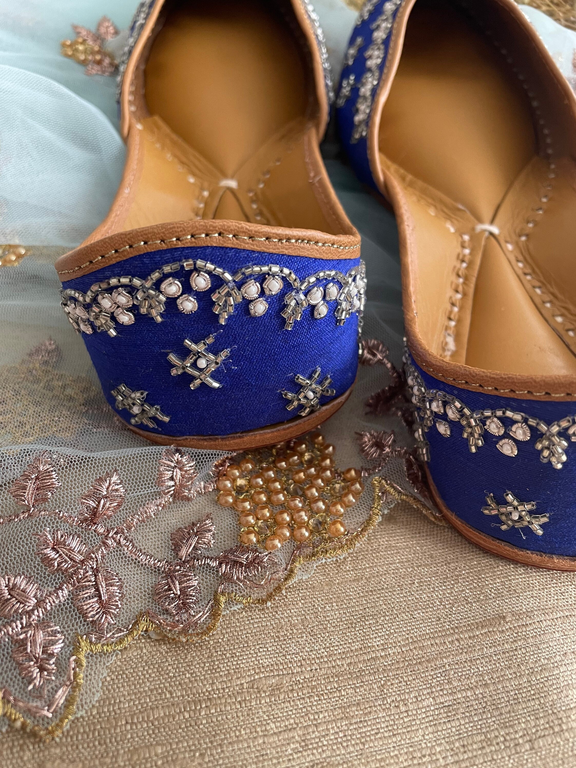 Blue Juttis Punjabi Jooti Women Shoes Khussa Embroidered Pumps