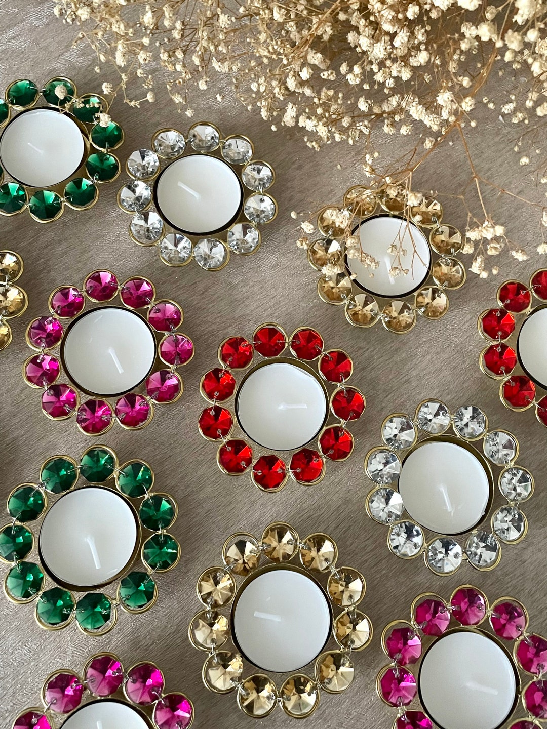 10 Diwali Deepawali Tealight Candles Holder Metal Crystals Etsy