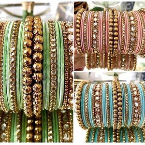 Beautiful Bangles Jewellery Bridal Bangle Stack Wedding Pastel Colours Kundan Bangle-set Fashion Jewellery image 2