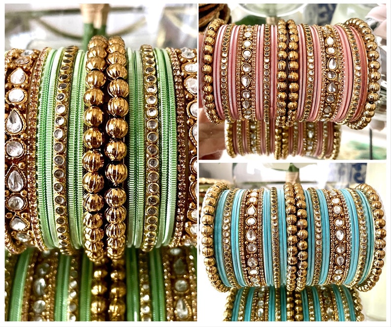 Beautiful Bangles Jewellery Bridal Bangle Stack Wedding Pastel Colours Kundan Bangle-set Fashion Jewellery image 2