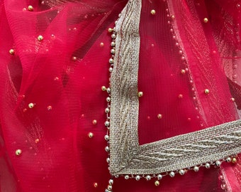 Chose From Red/Maroon Dupatta| Sample Sale| Net| All over beads| Border | Latkan