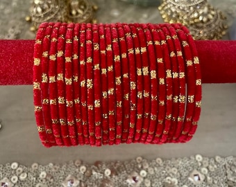 Glass Bangles- Pack of 10 Bangles| Red Various Designs