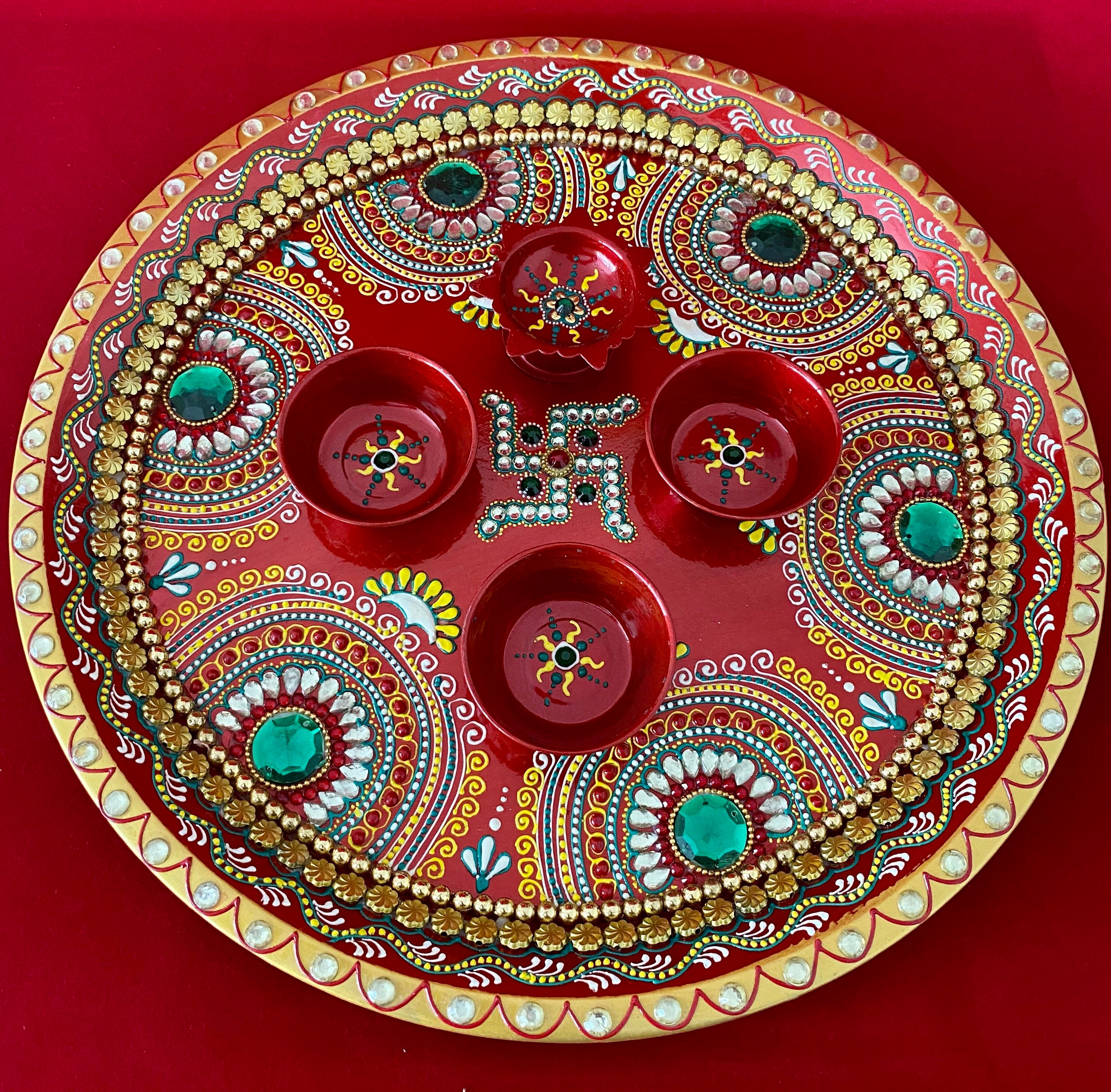Pooja Arti Thaali Thaal Thali With Diya Bowls Diwali Arti Etsy