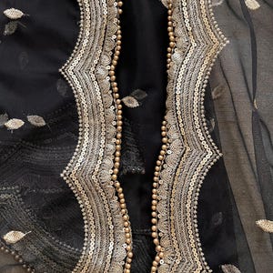 Black Net Dupattas scallop Sequin border Scarf Chunni Chunri Odhni update Salwar Kameez Lehengas Kurtis Festive dressing