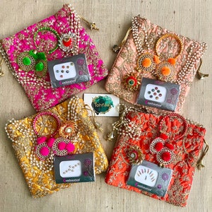 12 X Mehendi Sangeet Navratri Kanjak Potli Drawstring Wedding Favors