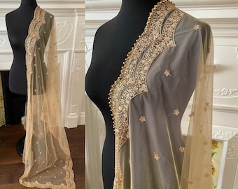 Gold/ Beige Net Duppattas scallop Sequin border Scarf Chunni Chunri Odhni Eid Outfit update Salwar Kameez