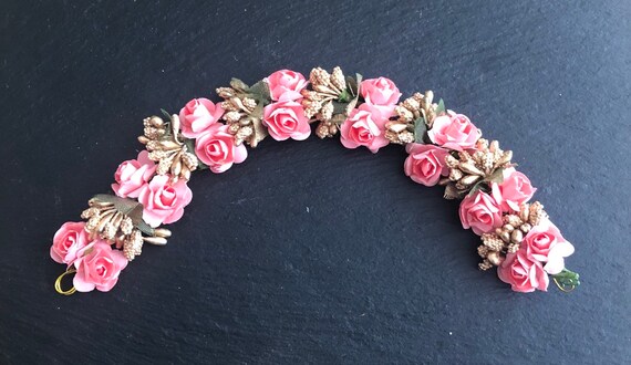 Artificial Flowers Peach Pink Gold Hair Band Gajra Floral Etsy