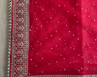 Red Dupatta for Karvachauth Dressing Bridal Net Double Second Duppatta for Wedding Outfit Lehenga Chunni Ceremony Sagan Scarf Nikaah