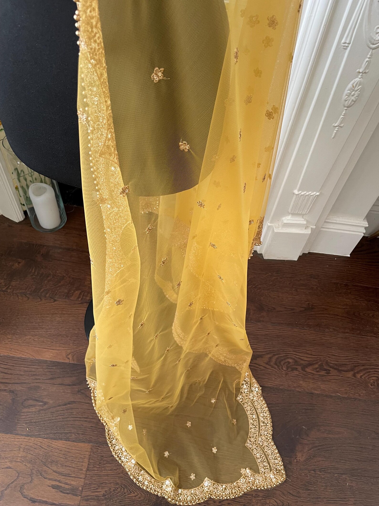 Pastel Yellow Net Dupatta with border main image 0