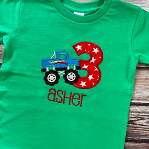 Monster Truck Birthday Shirt, Personalized Appliqué Birthday Shirt, Birthday Boy, Birthday Girl