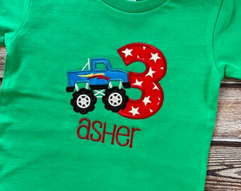 Monster Truck Birthday Shirt, Personalized Appliqué Birthday Shirt, Birthday Boy, Birthday Girl