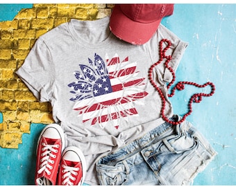 4th of July Shirt, Independence Day, Sunflower Flag, Mom Shirt, Women’s Shirt, Screen Print Transfers