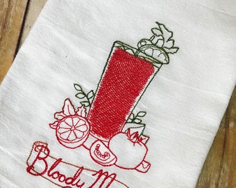 Bloody Mary Embroidered Flour Sack Tea Towels, Kitchen,Wedding gift, Housewarming gift, Funny gift, Happy Hour Collection