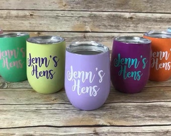 Bachelorette Party Favors, Stainless Steel Wine Tumbler with Lid, 9 oz. Wine Cup w/ lid, Tumbler Powder Coated Personalized Wine Cup
