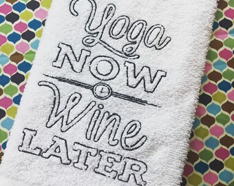 Yoga Now Wine Later Embroidered Workout Towel, Gym Towel, Yoga Towel, Birthday Gift, Exercise Towel, Sweat Towel