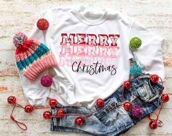 Merry Merry Merry Christmas Long Sleeve Shirt, Christmas Shirt, Santa Pictures, Mom Christmas shirt, Christmas Party