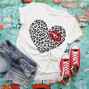 Leopard Heart with Lips, Valentine&#39;s Day Shirt, Will You Be my Valentine, Teacher Shirt, Holiday Shirt